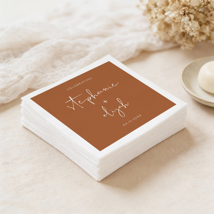 CORIANDER Personalized Rustic Terracotta Wedding Napkins
