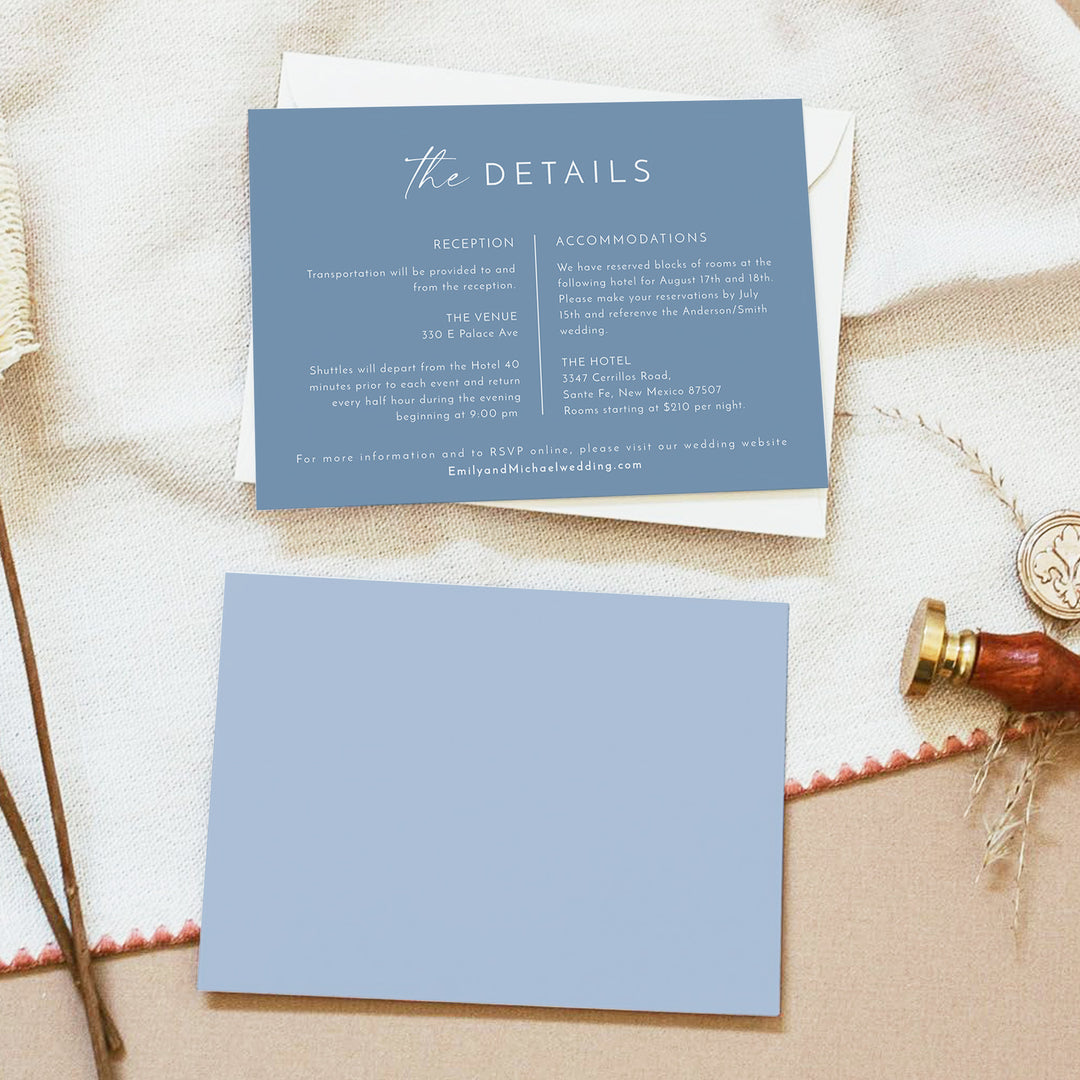 KENNEDY Modern Slate Blue Wedding Details Card
