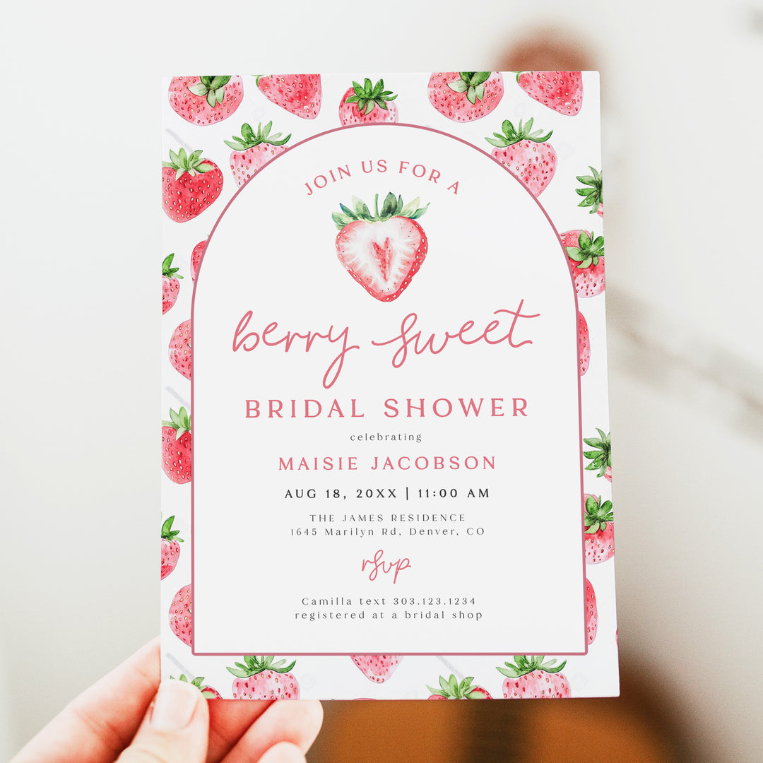 MAISIE Berry Sweet Strawberry Theme Summer Bridal Shower Invitation