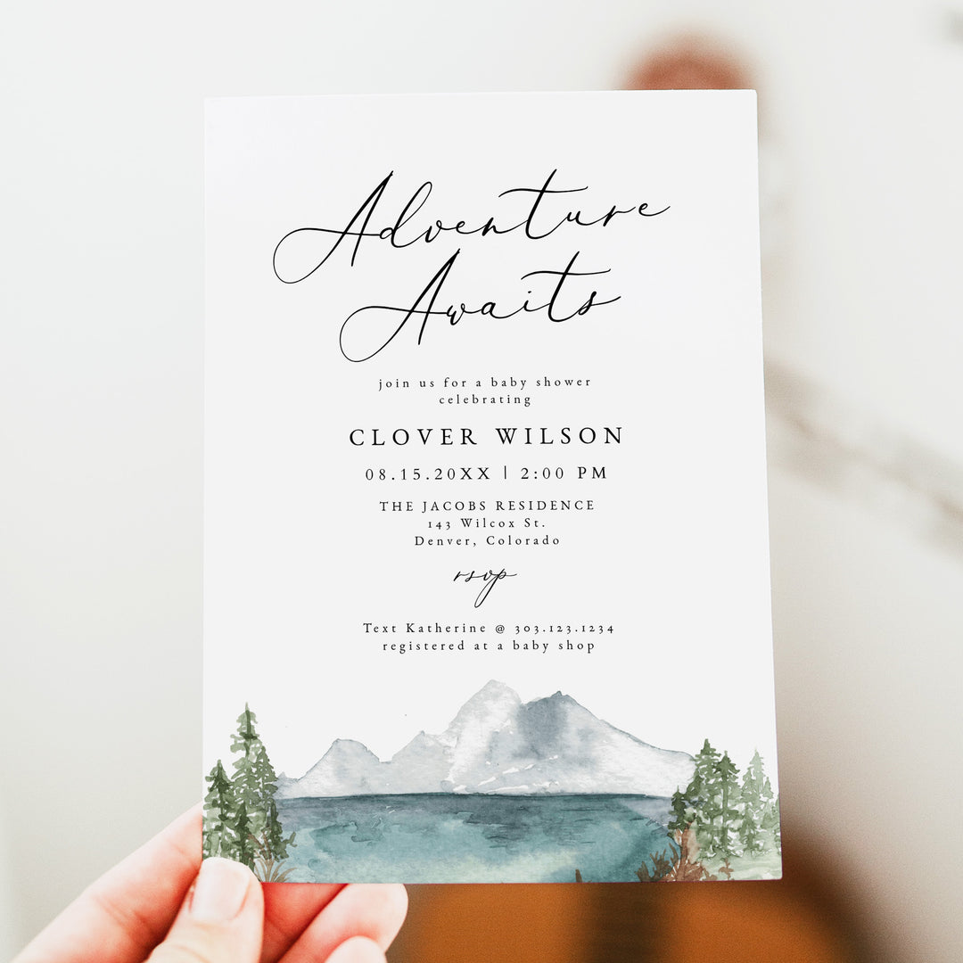 CLOVER Adventure Awaits Woodland Boy Baby Shower Invitation