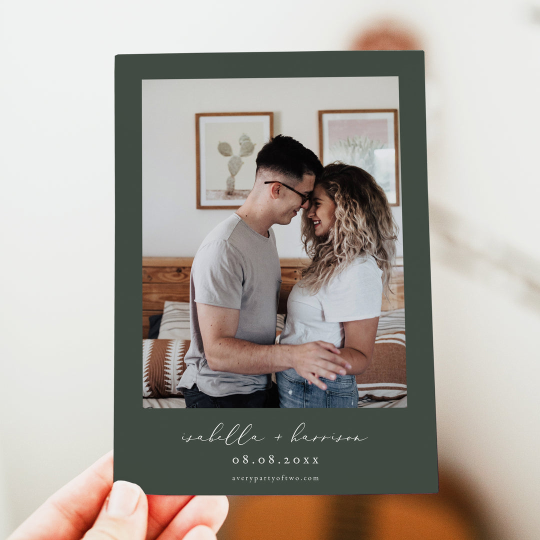 ELEANOR Green Cactus Boho Wedding Save the Date Cards with Photo