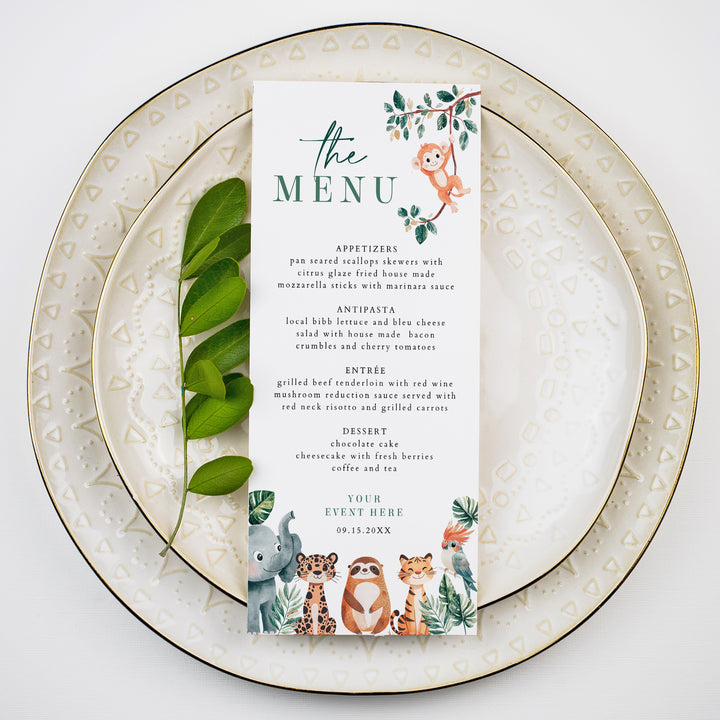 WILDER Cute Jungle Safari Animals Menu Cards