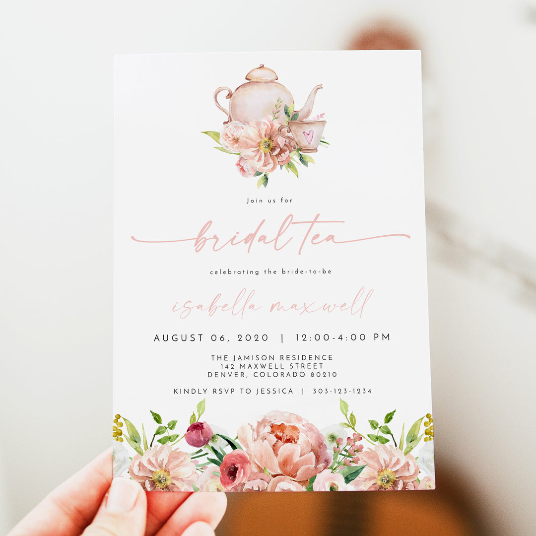 ALICE Elegant Spring Floral Tea Party Bridal Shower Invitations