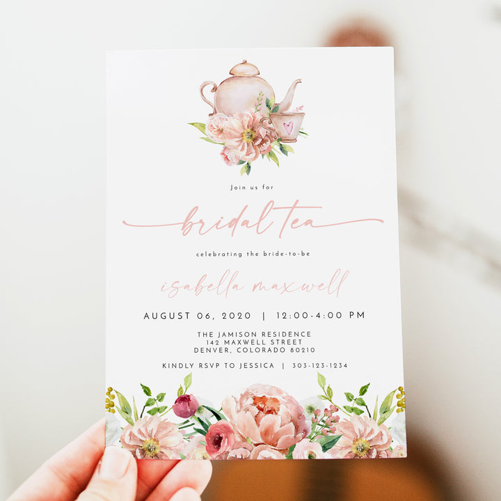 ALICE Elegant Spring Floral Tea Party Bridal Shower Invitations