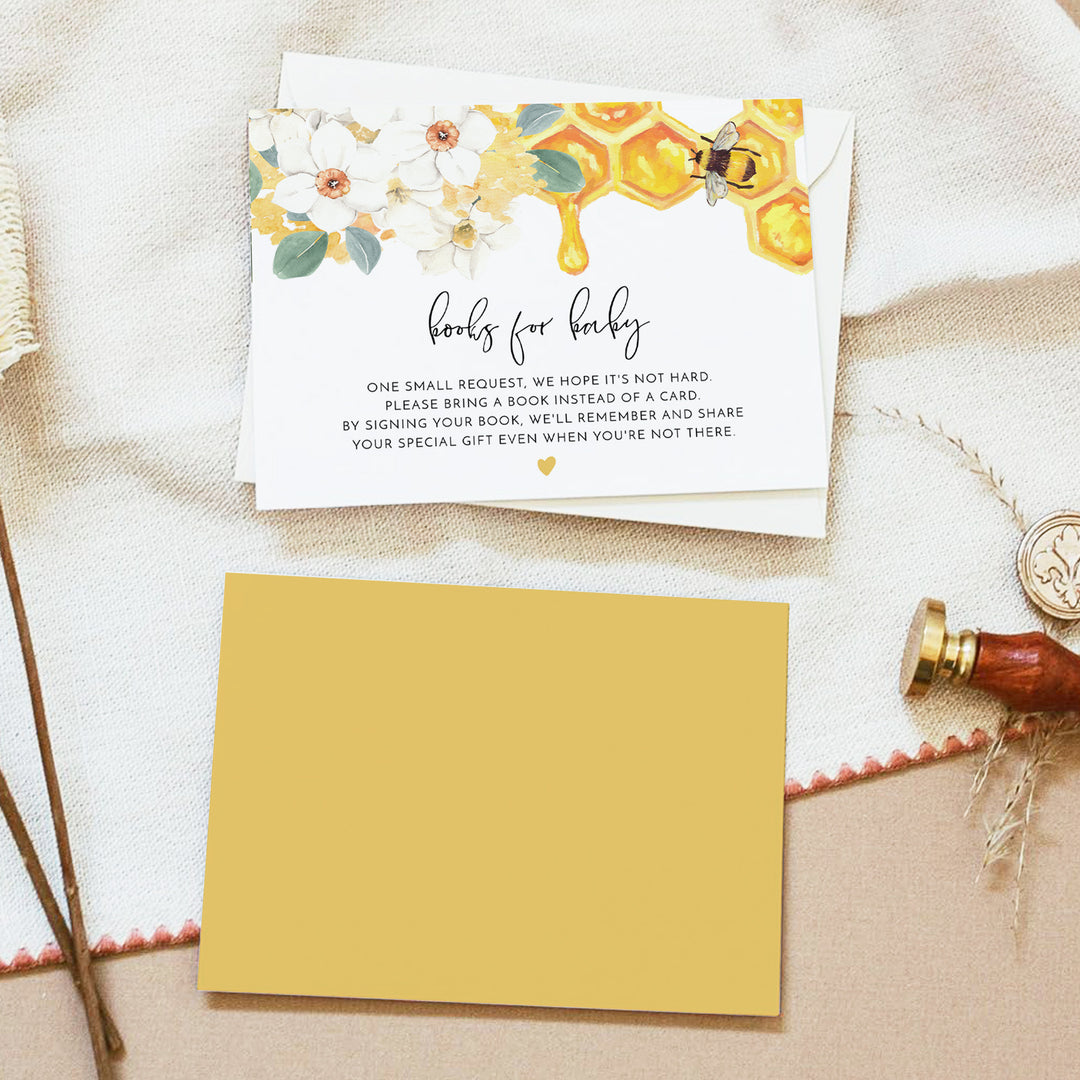 ROMY White Floral Honey Bee Baby Shower Books for Baby Card