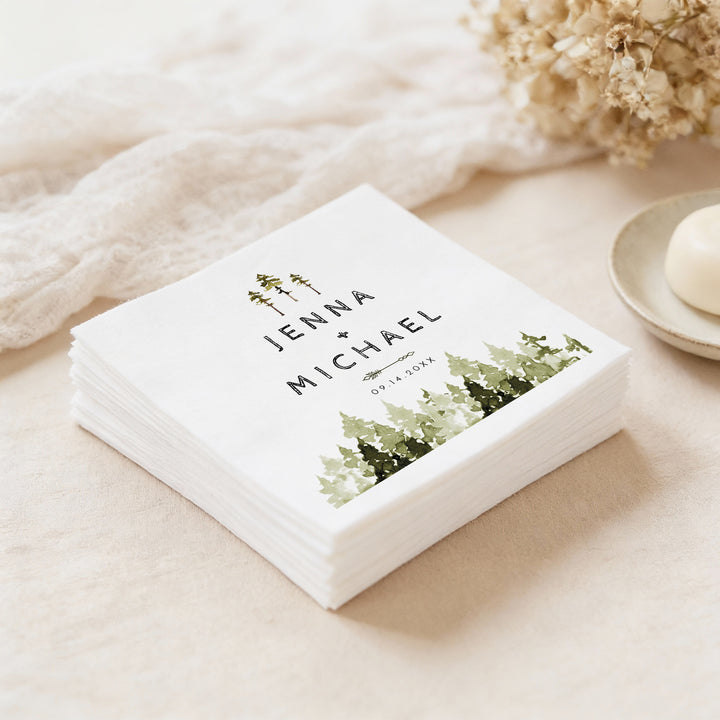 JENNA Pine Tree Forest Wedding Napkins Personalized