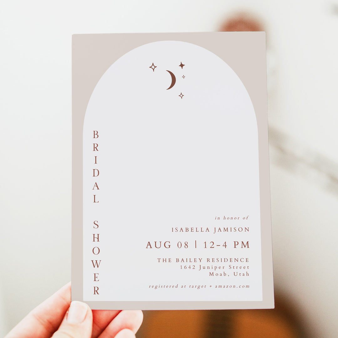 CELESTE Terracotta Celestial Boho Arch Wedding Shower Invitation