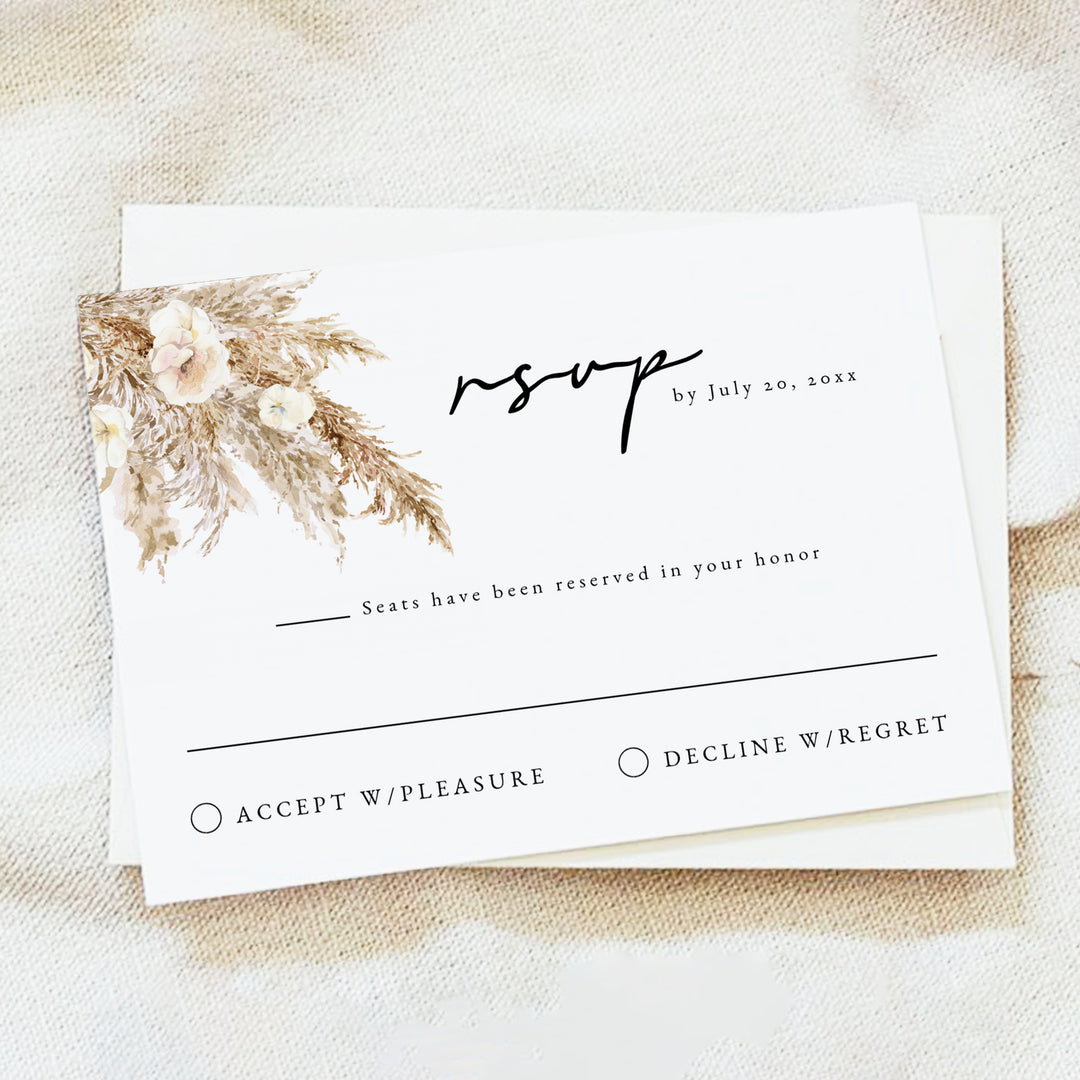 CIERA Rustic Floral Pampas Grass Wedding Invitation Suite