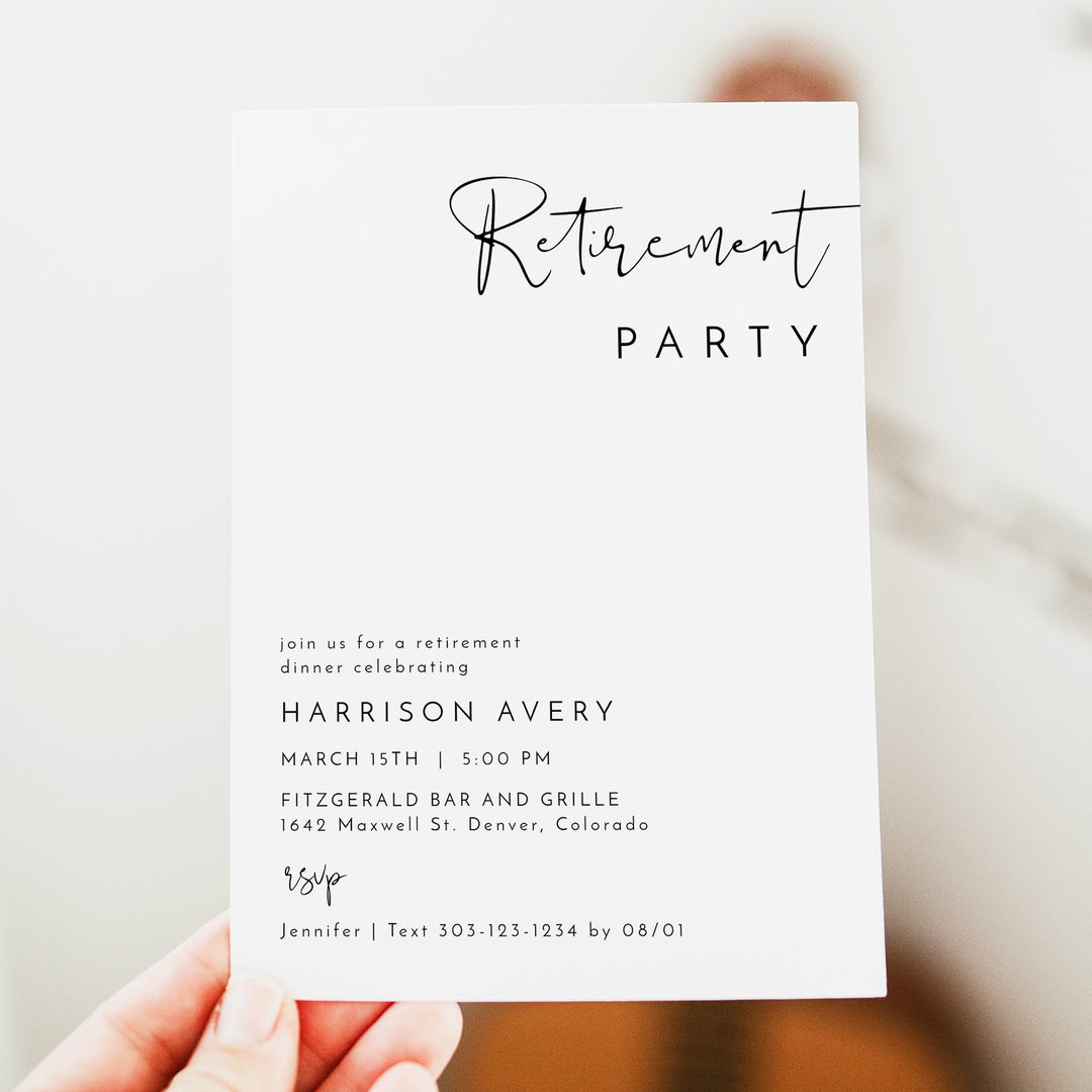 ADELLA Simple Black and White Retirement Party Invitations