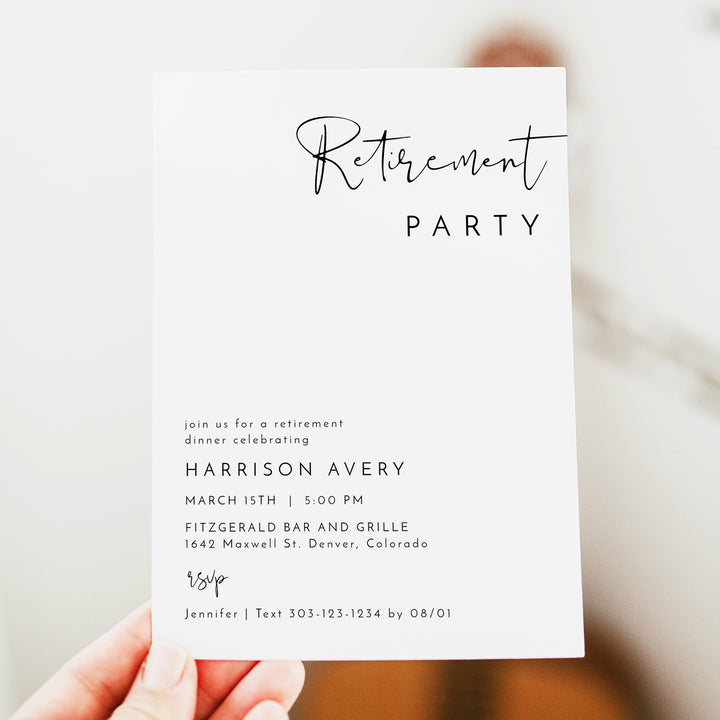 ADELLA Simple Black and White Retirement Party Invitations