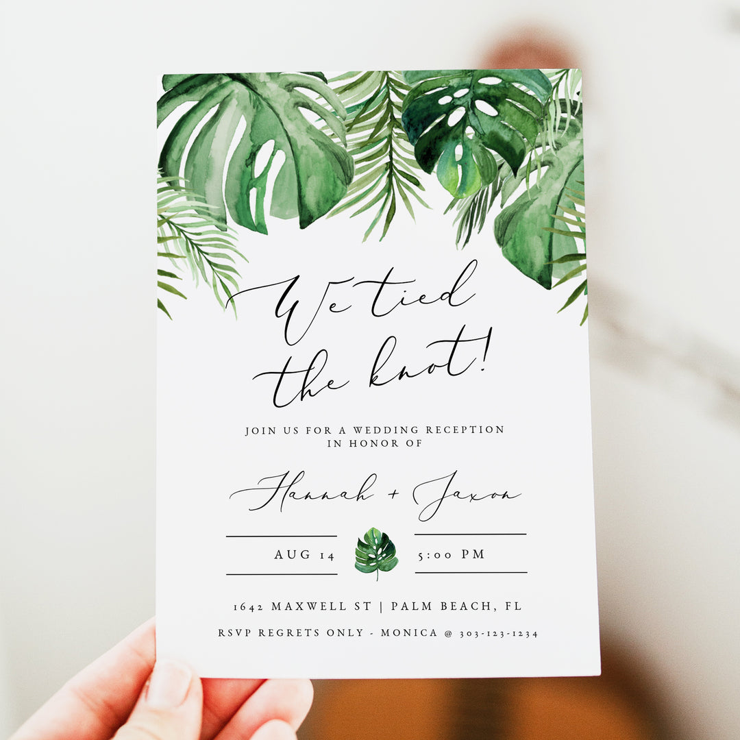 CORA We Tied the Knot Tropical Elopement Reception Invitation