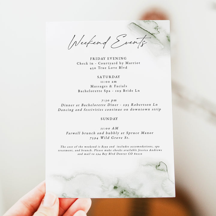 MONA Tropical Beach Bachelorette Invitation & Weekend Itinerary