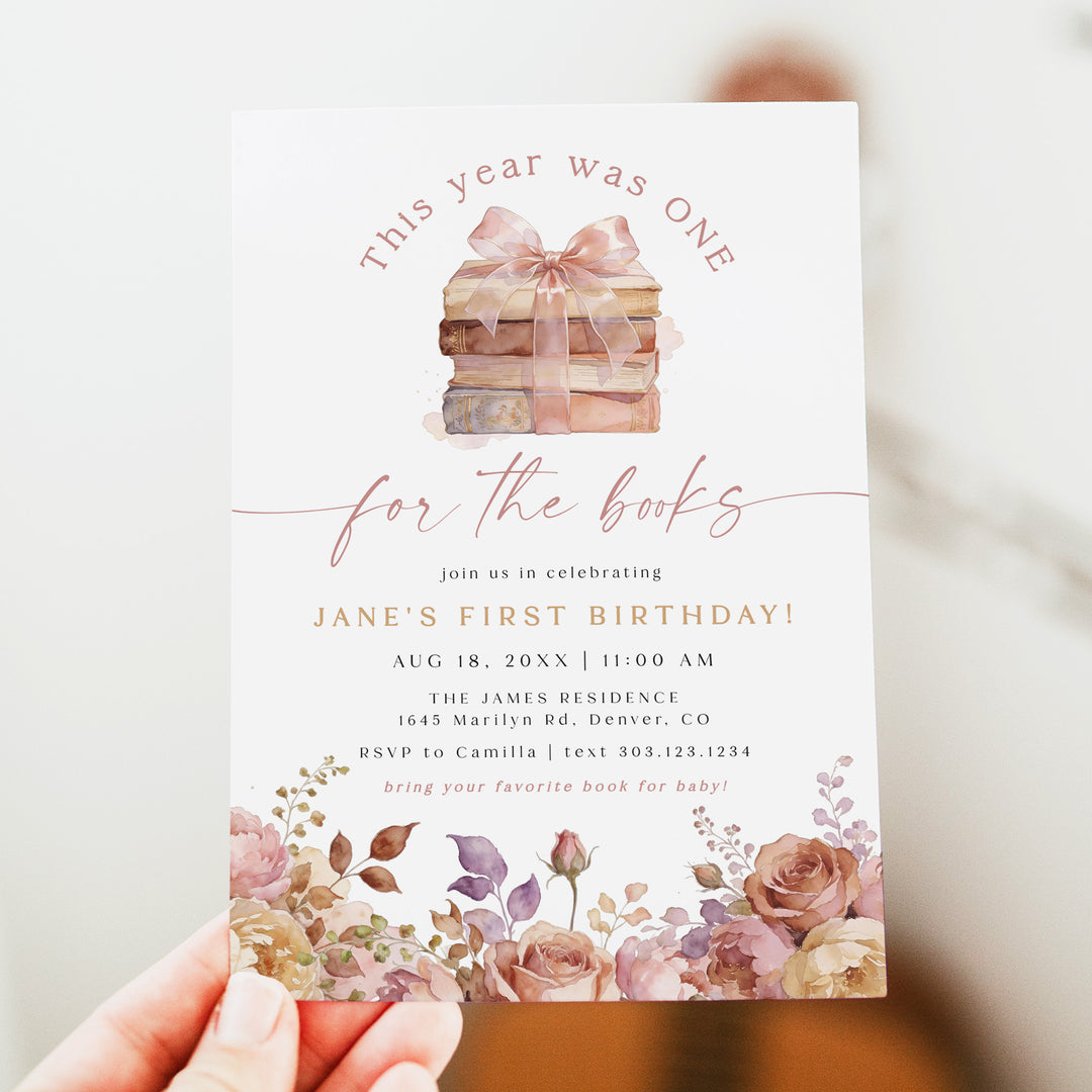 JANE Boho Floral One For The Books 1st Birthday Invitation