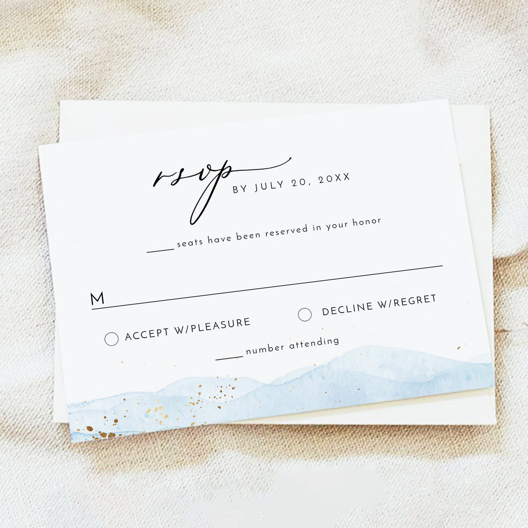 BLAKELY Light Blue Watercolor Wedding Photo Invitation Suite