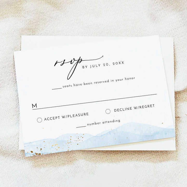 BLAKELY Light Blue Watercolor Wedding Photo Invitation Suite