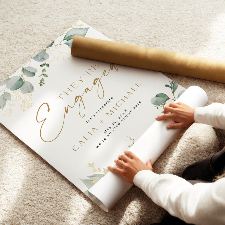 CALIA Green and Gold Botanical Engagement Party Welcome Sign