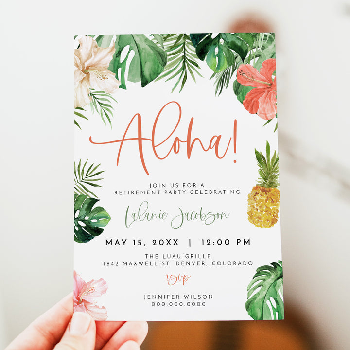 LALANI Pink Tropical Luau Retirement Party Invitations
