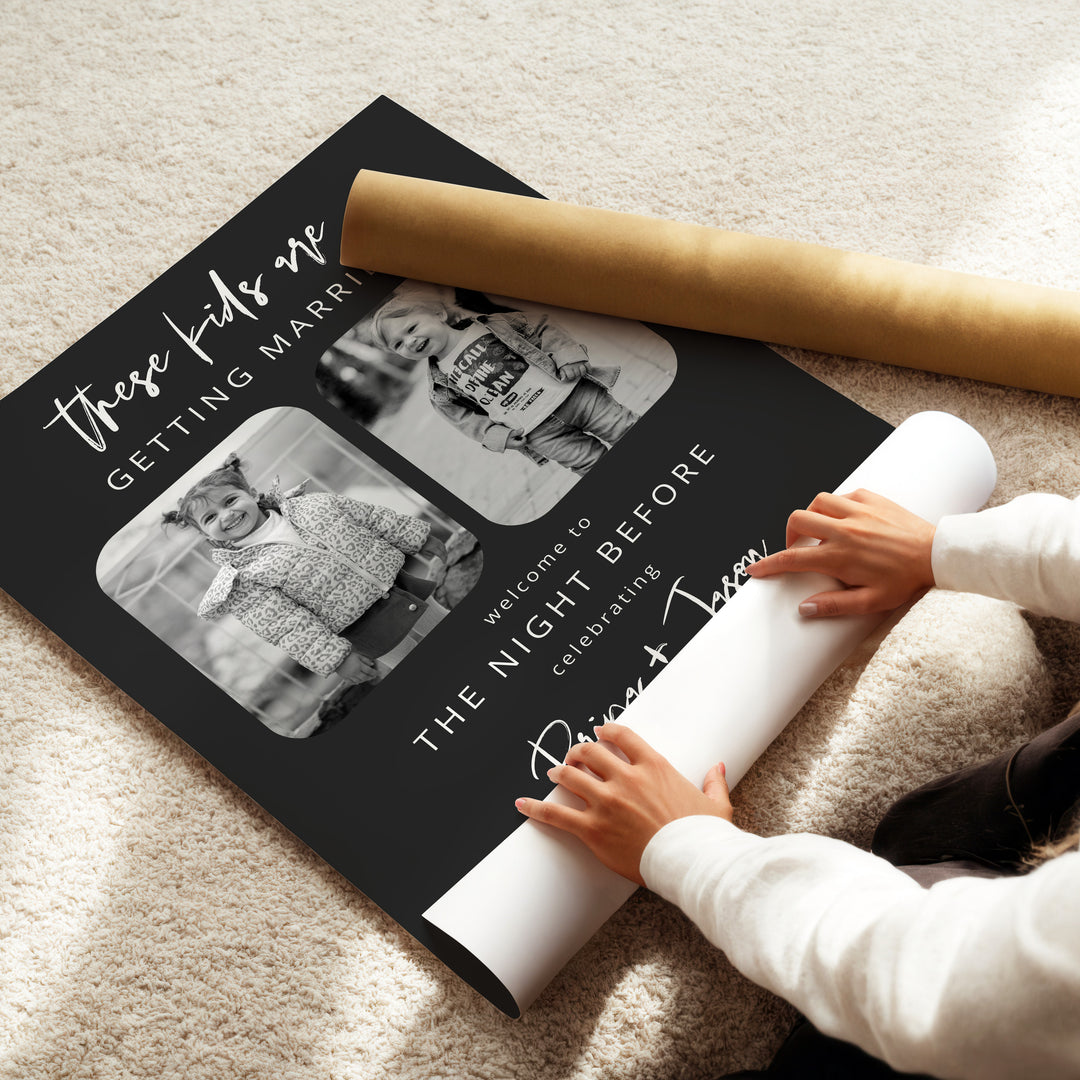 PRIYA These Kids Are Getting Married Black and White Rehearsal Dinner Sign