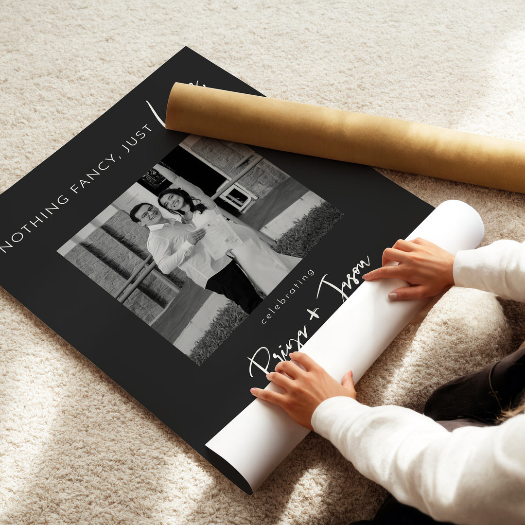 PRIYA Nothing Fancy Just Love Black and White Elopement Party Welcome Sign