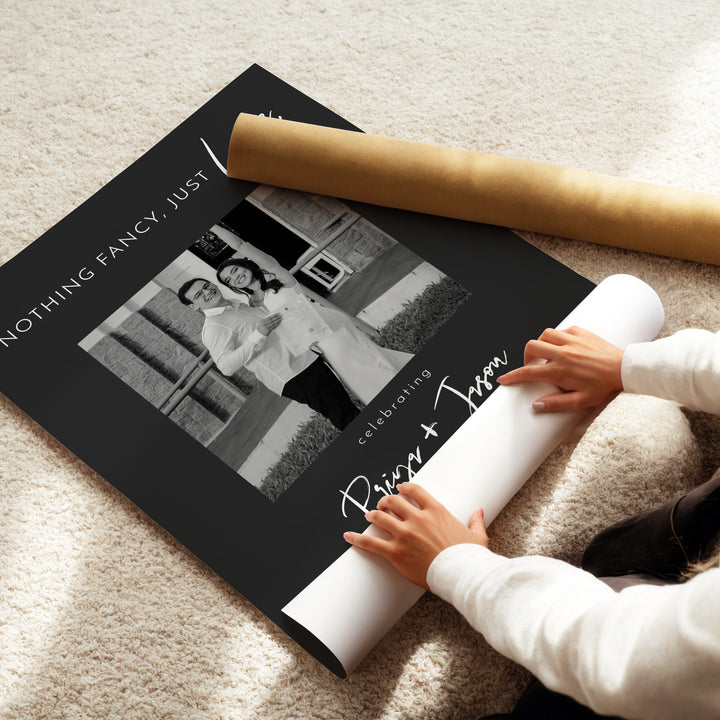 PRIYA Nothing Fancy Just Love Black and White Elopement Party Welcome Sign