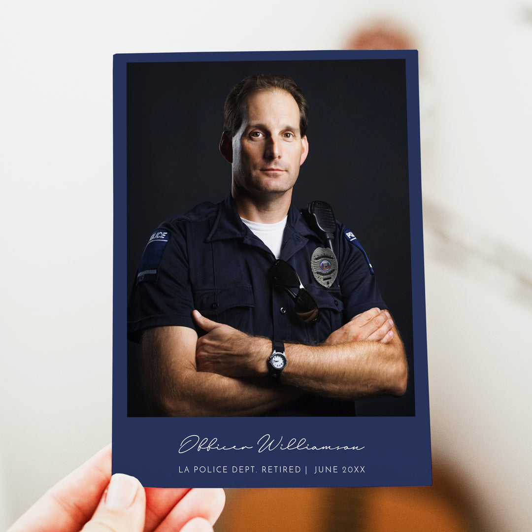 POLICE Officer Thin Blue Line Flag Retirement Party Invitation with Photo