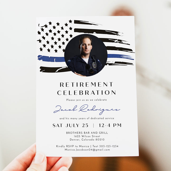 POLICE Flag Law Enforcement Retirement Invitations with Photo
