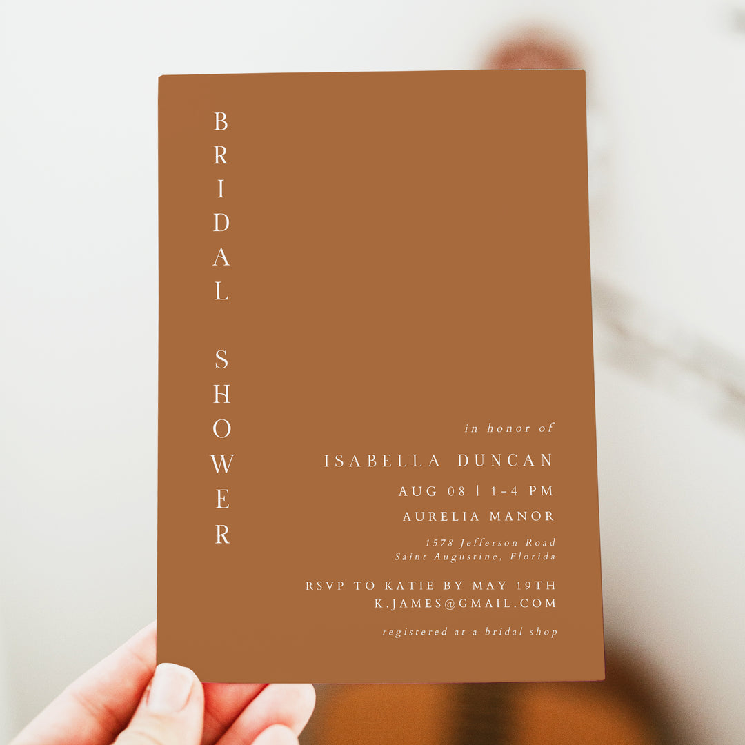 MIA Simple Terracotta Boho Bridal Shower Invitation