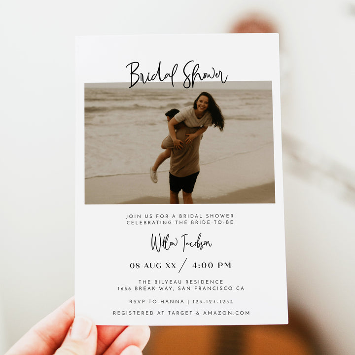 WILLOW Simple Boho Photo Bridal Shower Invitation