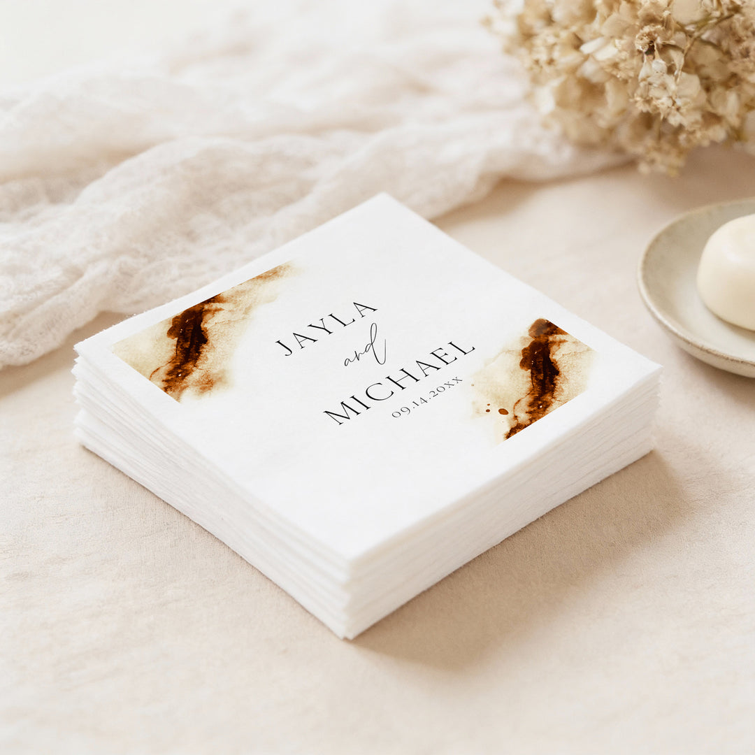 JAYLA Burnt Orange Watercolor Personalized Wedding Napkins