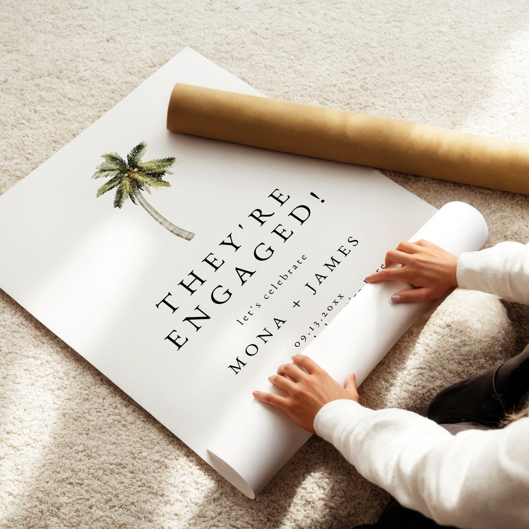 MONA They're Engaged Palm Tree Watercolor Engagement Party Sign