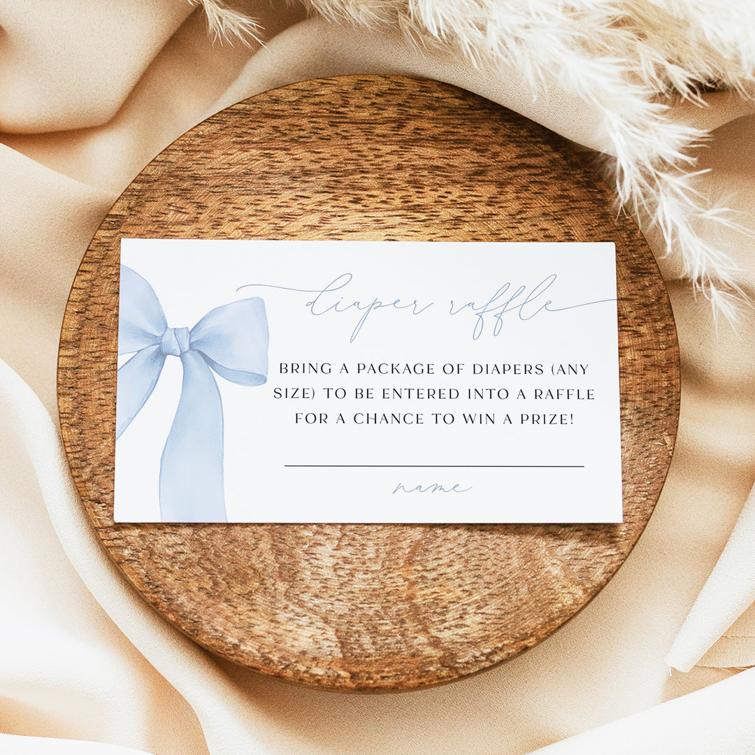 ANGELINA Dusty Blue Bow Baby Boy Shower Invitation Bundle