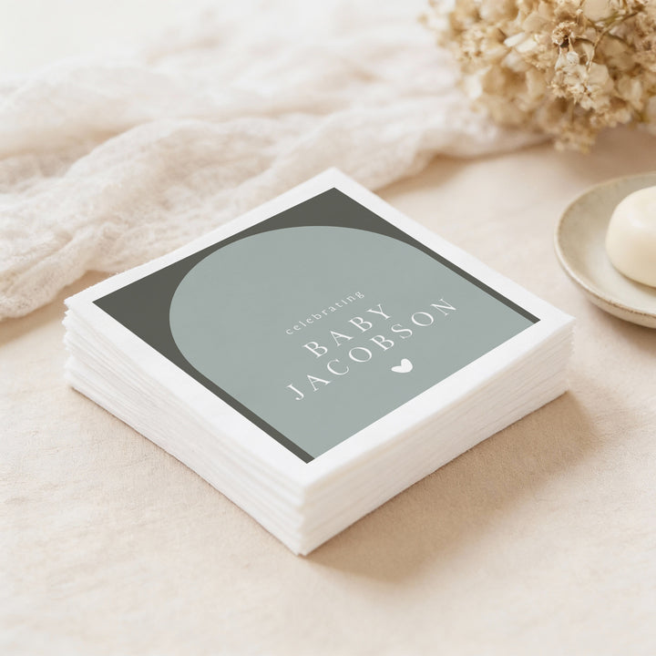 NINA Personalized Green Boho Baby Shower Napkins