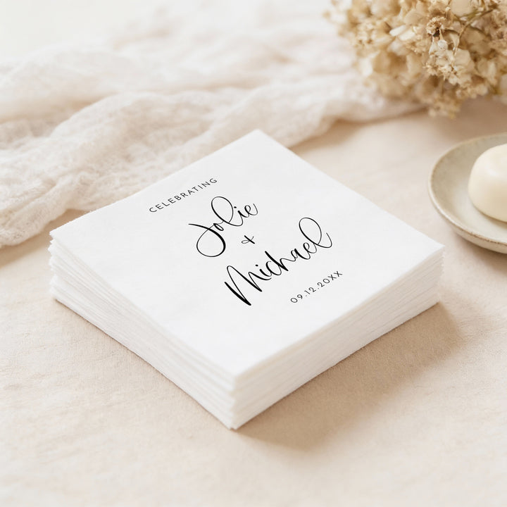 JOLIE Personalized Black and White Boho Wedding Napkins