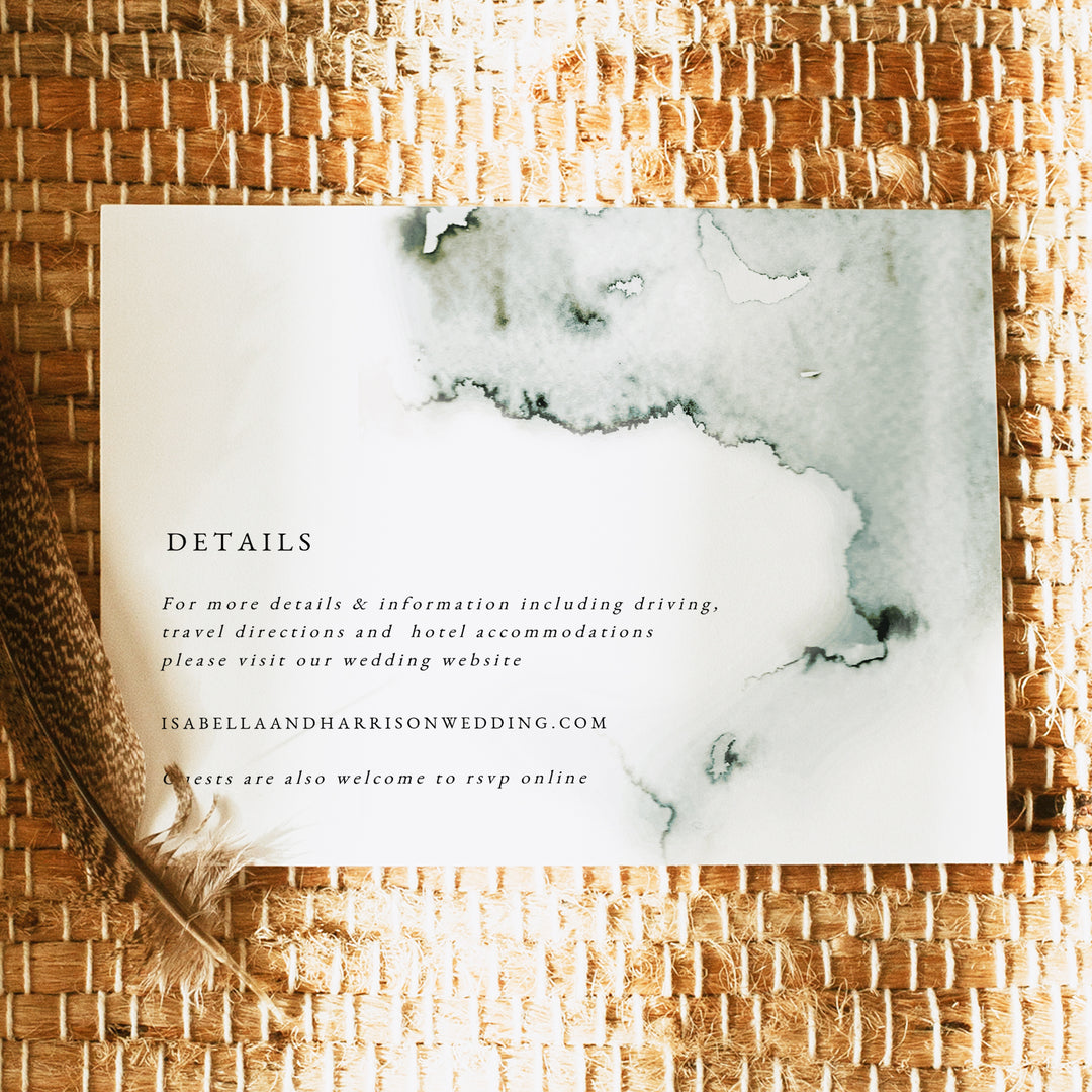 ELEANOR Elegant Green Watercolor Wedding Details Card