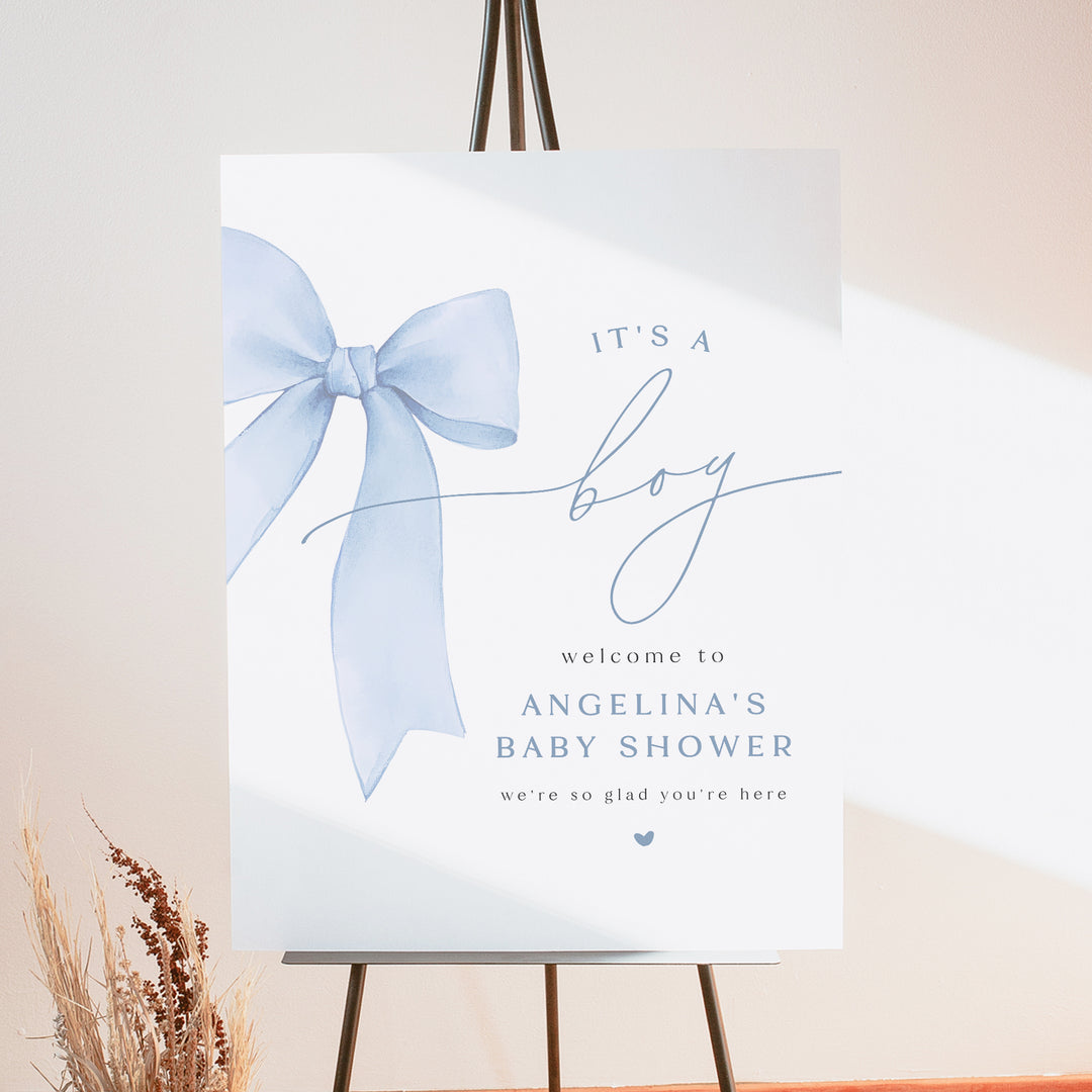 ANGELINA Dusty Blue Bow It's a Boy Baby Shower Welcome Sign
