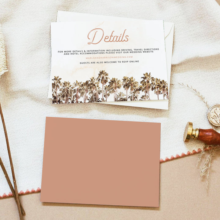 NANI Vintage Coastal Palm Tree Wedding Details Card