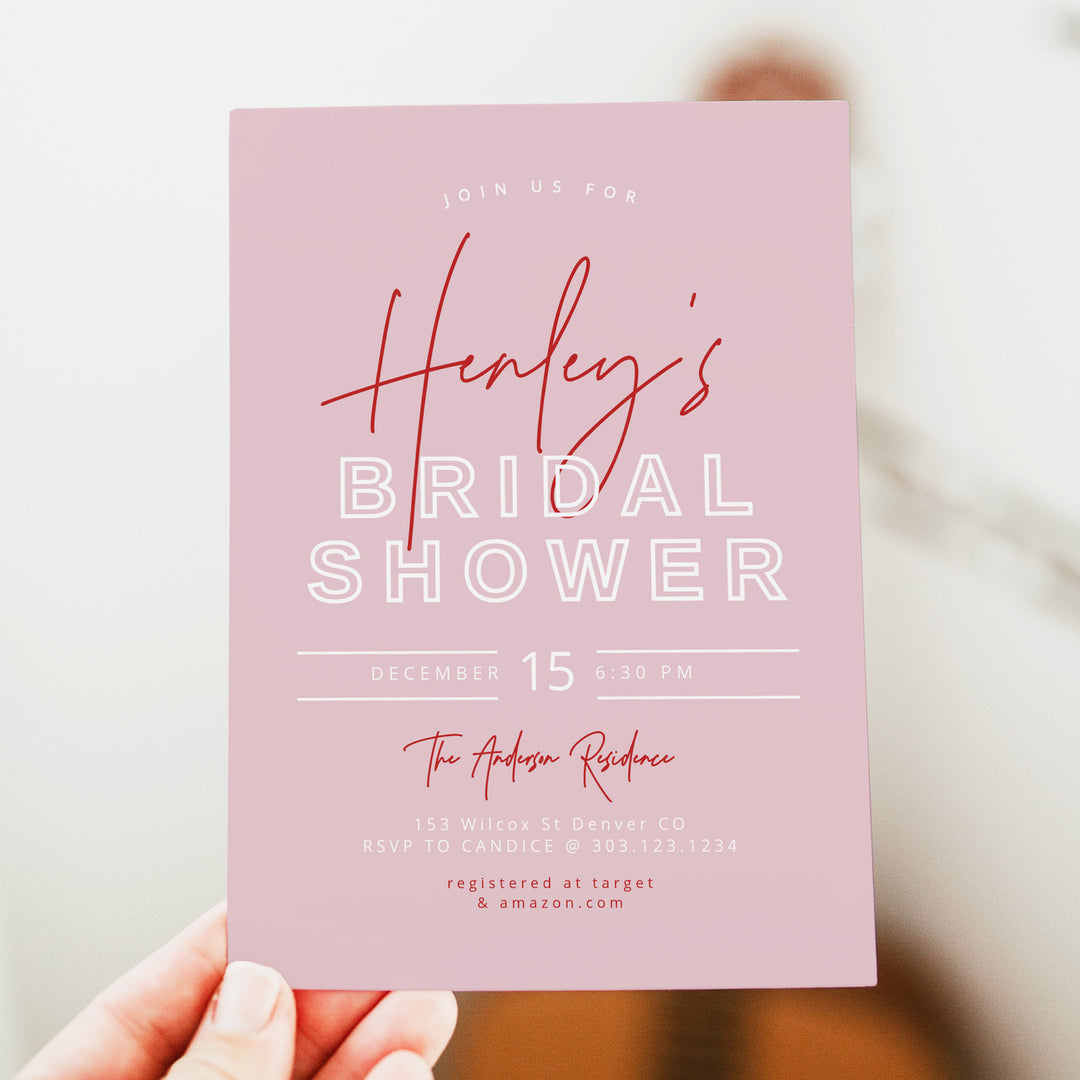 HENLEY Blush Pink Elegant Retro Bridal Shower Invitation