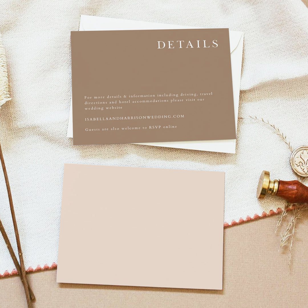 MIA Mocha Brown Boho Wedding Details Card