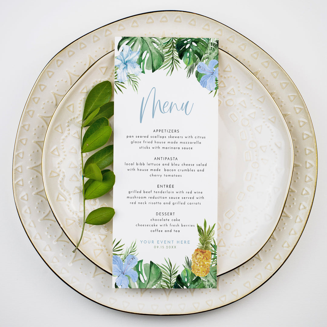 LALANI Tropical Wedding or Baby Shower Menu Cards