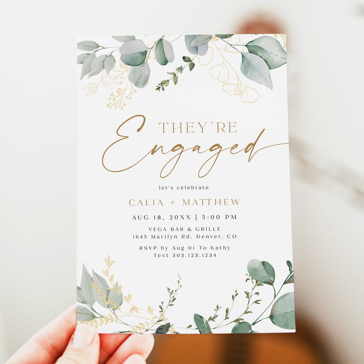 CALIA Elegant Watercolor Greenery Engagement Party Invitation