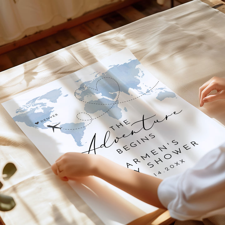 CARMEN Blue Map Adventure Begins Baby Shower Welcome Sign