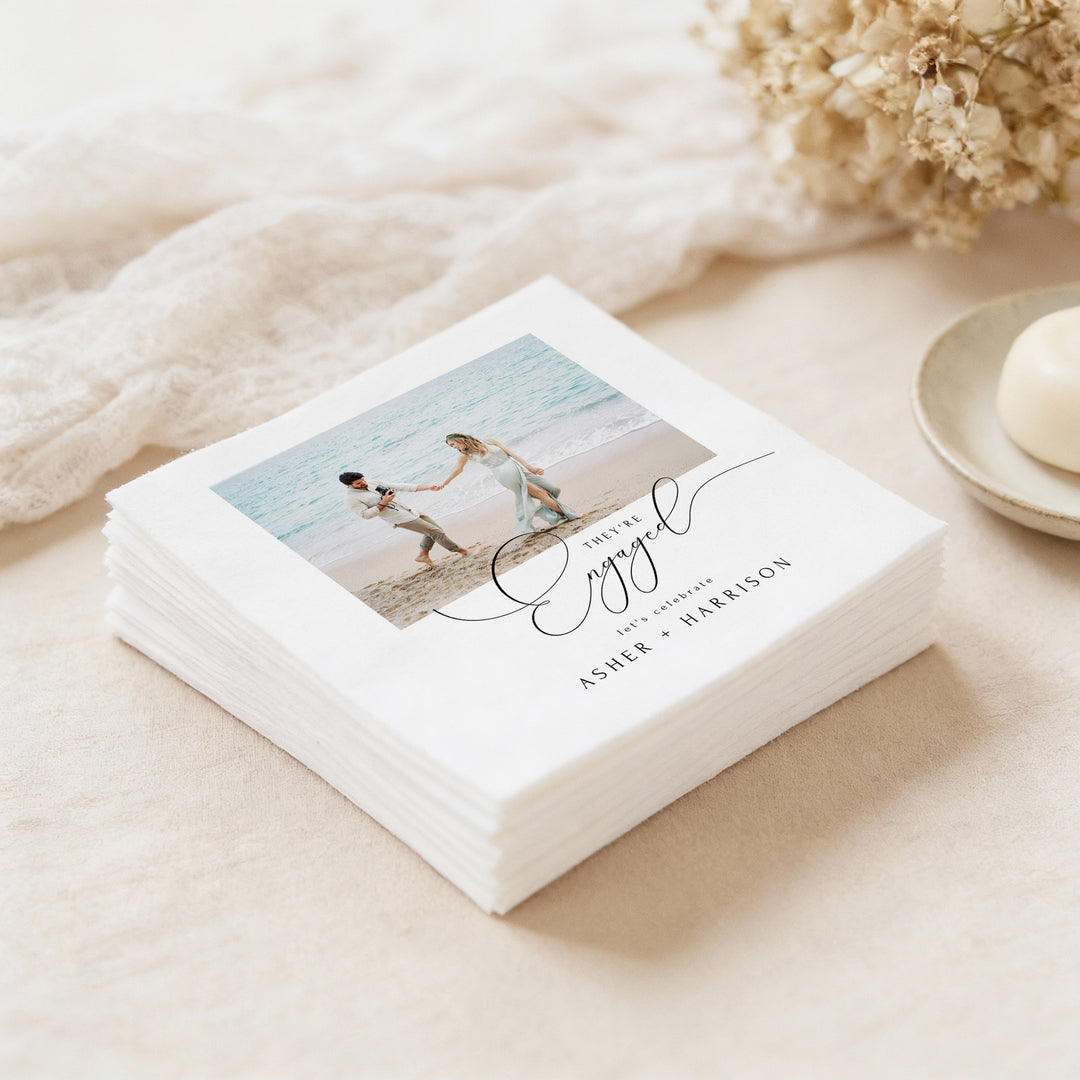 ASHER They're Engaged Custom Photo Engagement Party Napkins