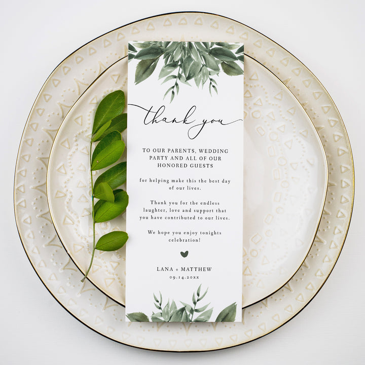 LANA Romantic Garden Wedding Table Thank You Cards