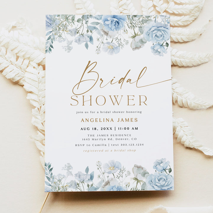 FLEUR Dusty Blue Floral Bridal Shower Invitation