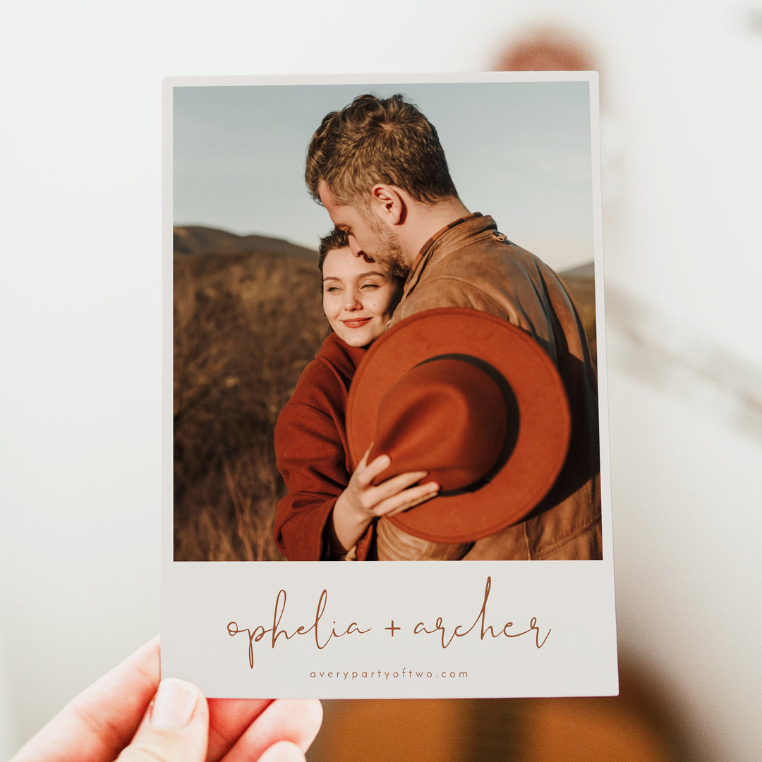 CORIANDER Minimalist Terracotta Wedding Invitations with Photo
