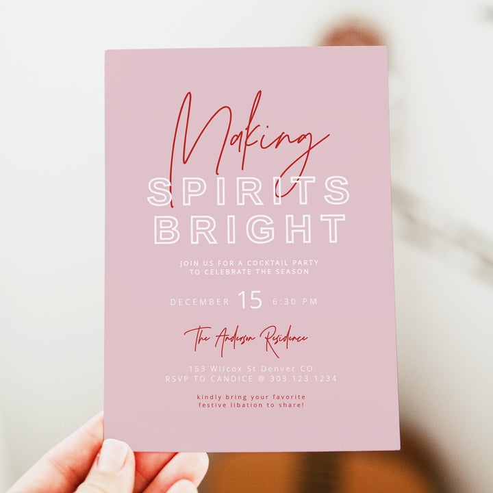 HENLEY Making Spirits Bright Pink Christmas Cocktail Party Invitations
