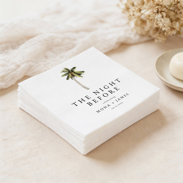 MONA Green Watercolor Palm Tree Rehearsal Dinner Napkins