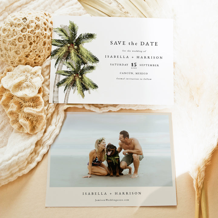 MONA Tropical Palm Tree Save the Date Cards with Photo