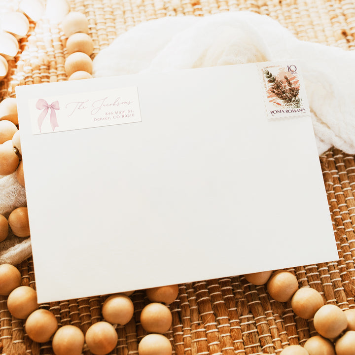 ANGELINA Blush Pink Bow Personalized Return Address Labels