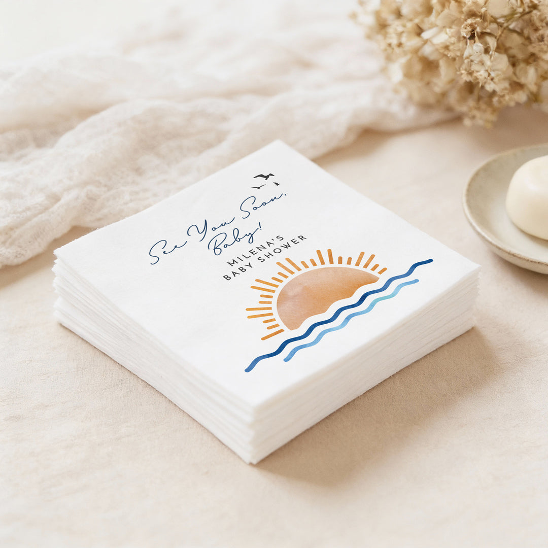 OCEANSIDE Personalized Sea You Soon Ocean Theme Baby Shower Napkins